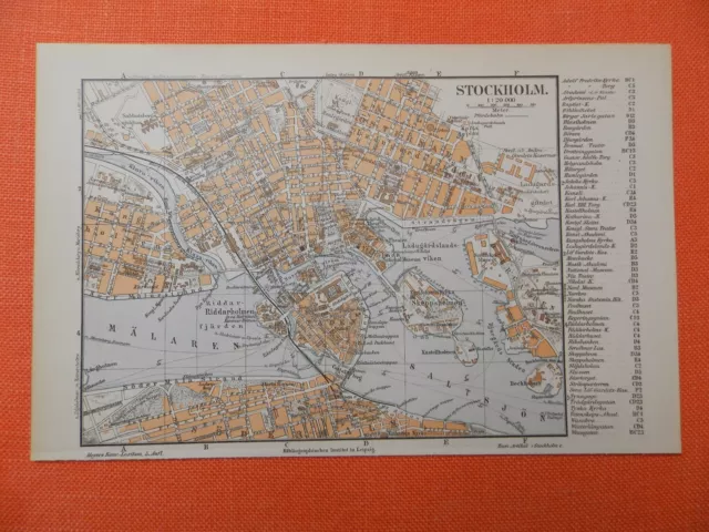 STOCKHOLM  historischer Stadtplan von 1897  Strassenverzeichnis historical map