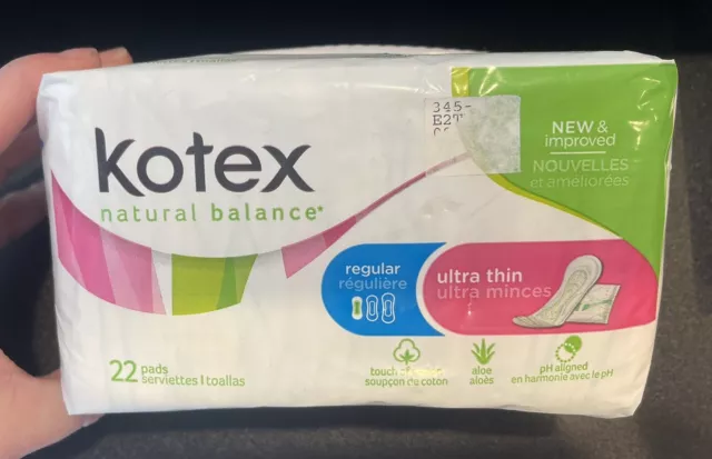 NUEVO DE LOTE ANTIGUO Kotex Natural Balance Almohadillas Regulares 22 Almohadillas *Versión Antigua* ¡NUEVAS y Selladas!