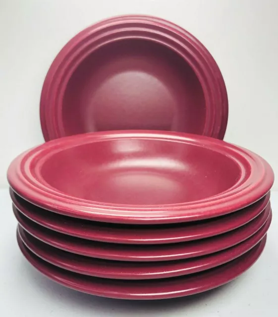 Pfaltzgraff Terrace Raspberry Soup Cereal Bowls SET 6 Rim Dark Red USA  8 1/4”