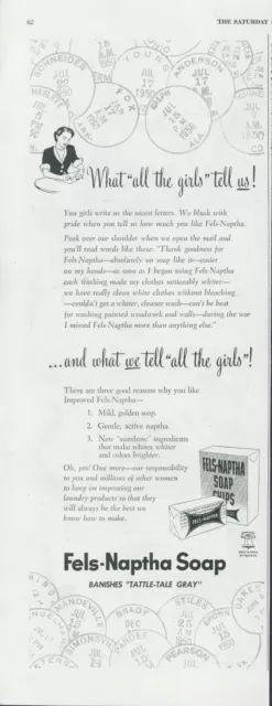 1951 Fels Naptha Laundry Soap Banishes Tattle-Tale Gray Vintage Print Ad SP8