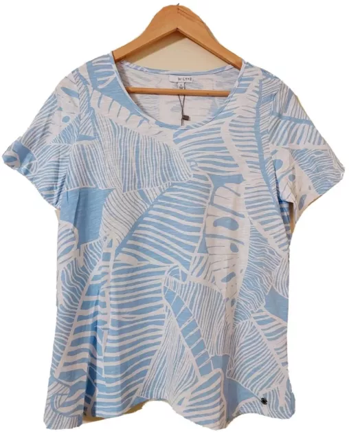 W Lane T Shirt Size S 12 NEW Tags Womens Blouse Top White Blue Cotton RRP$69.95