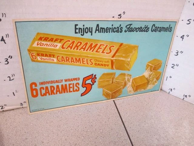 KRAFT caramel candy bar 1958 vending machine store display sign sticker #2