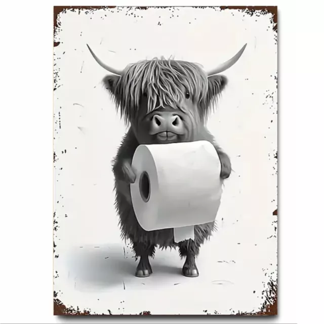 Toilet Roll by Highland Cow Vintage Retro Style Printed on Metal Sign Waterproof