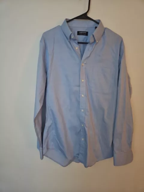 NWT Nordstrom Mens Shop Dress Shirt 16 34-35 Blue Trim Fit Non Iron Button A21