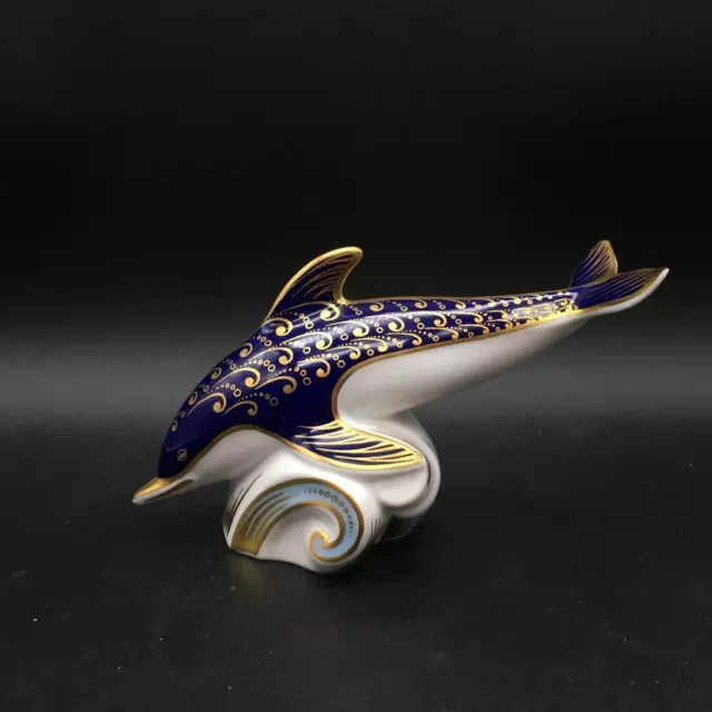 Royal Crown Derby Blue Dolphin Paperweight *Has A Gold Stopper* E4419