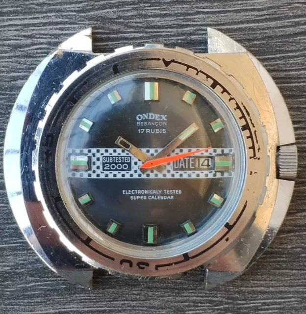 Enorme orologio vintage da uomo Ondex Besancon 2000 Subtested in stile subacqueo