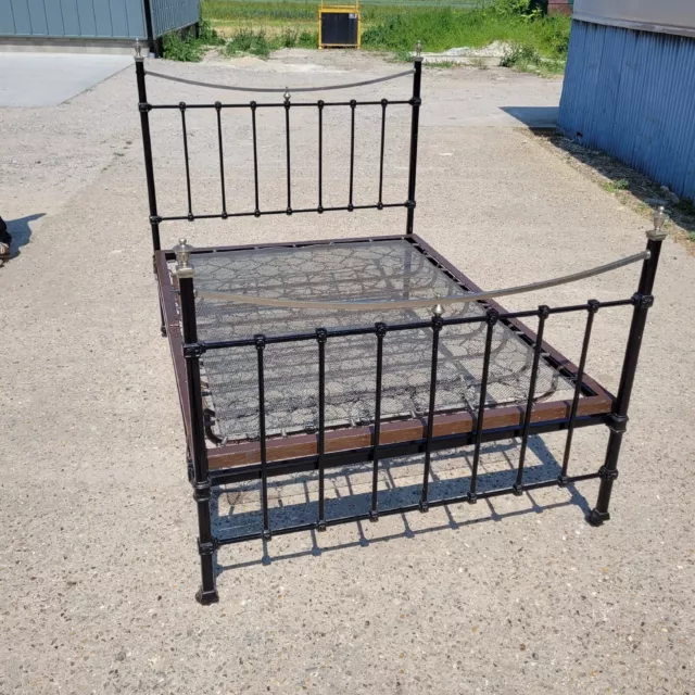 Antique Victorian? Double Bed Frame Iron/Brass on castors with original base.