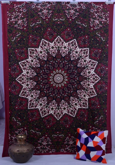 Tenture Murale Boho éléphant Mandala - 215x140 Cm, 100% Coton, Motif Noir Et Blanc, Lavable Main