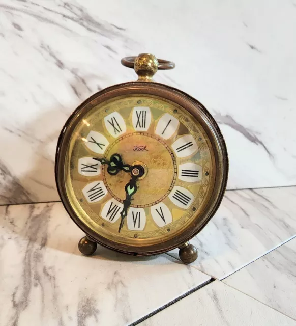 Koch Vintage Alarm Clock Winding Time Gold Filigree West Germany Marksman Style