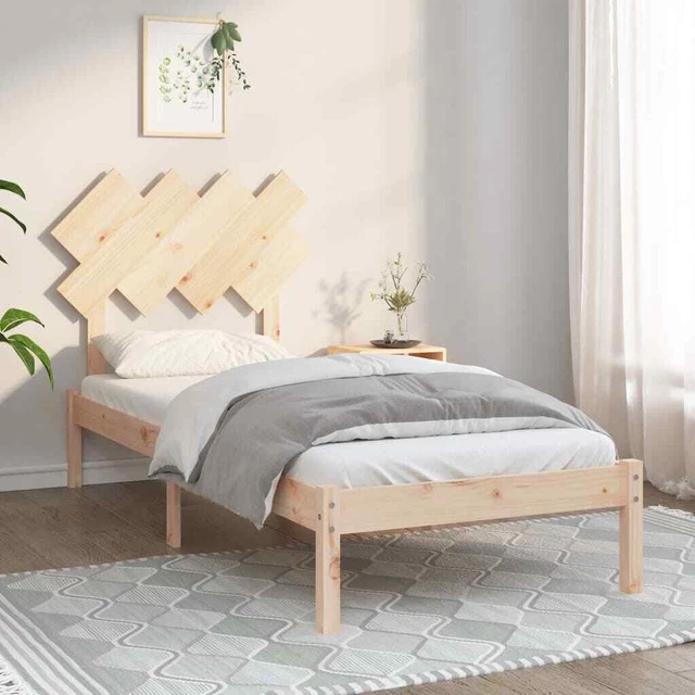 BROWN SOLID PINEWOOD Bed Frame 90x190 cm with Comfortable Headboard £