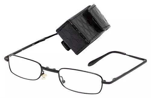 Calabria Folding Compact Gun Metal Reading Glasses w/Carrying Case CHOOSE POWER