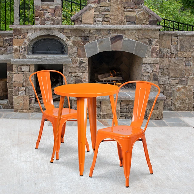 Flash Furniture Commercial Grade 24" Round Orange Metal Indoor-Outdoor Table Set