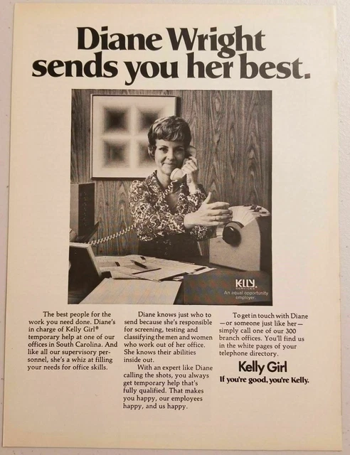 1973 Print Ad Kelly Girl Temporary Help Happy Secretary & Rolodex
