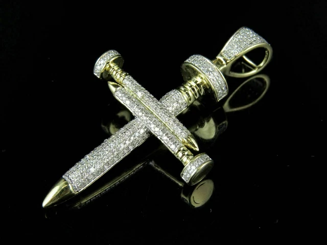 1.85Ct Round Cut Diamond Created Nail Cross Pendant Solid 14k Yellow Gold Plated