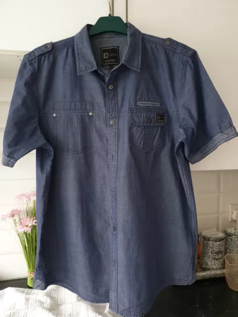 D Code Mens Blue Cotton Short Sleeved Shirt Size L