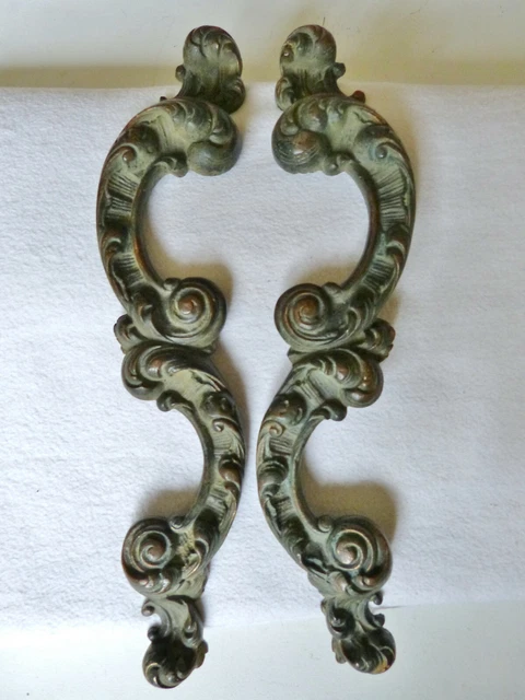 2 grandes poignées de porte baroques en bronze