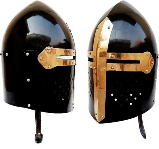 MITTELALTERLICHE RÜSTUNG TEMPLERHELM Ritterhelm Zuckerhut schwarz ...
