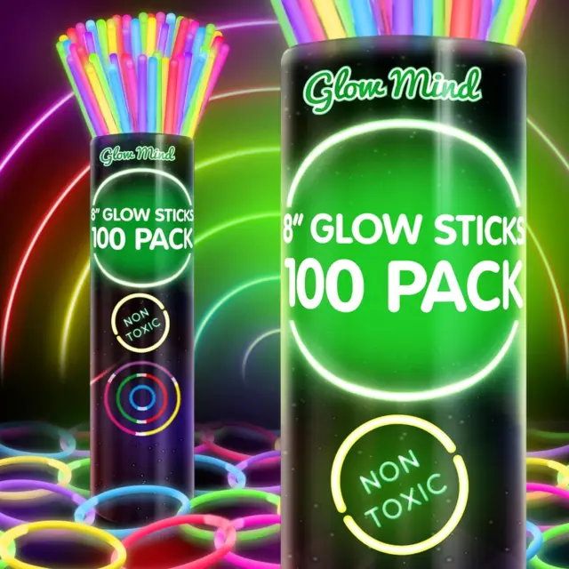 100 Ultra Bright Glow Sticks Glowsticks Christmas Party Favors Non-toxic 8 Inch