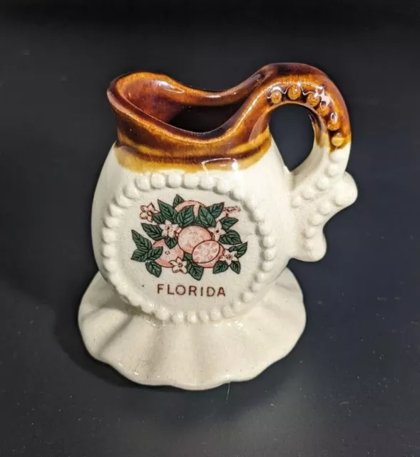 Vintage Florida Oranges Sunshine Mini Creamer Pitcher Brown Ceramic Souvenir