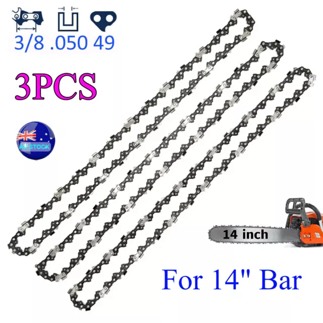 3pcs 14 Inch Chainsaw Chain Fit McCULLOCH TALON 49 3/8LP .050 Pro Chains Bar Saw