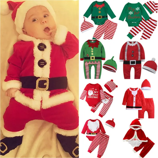 Kids Baby Christmas Santa Claus Cosplay Warm Outfit Fancy Dress Xmas Suit 0-2Y