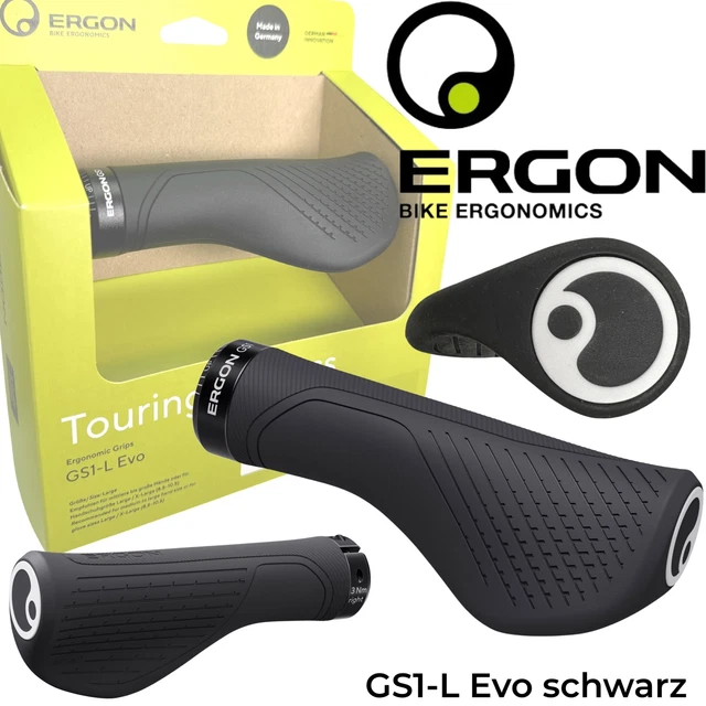 Poignées Ergon GP3-L Evo – Confort Ergonomique Pour Vélo Électrique – Noir – Bar Ends 3 Doigts