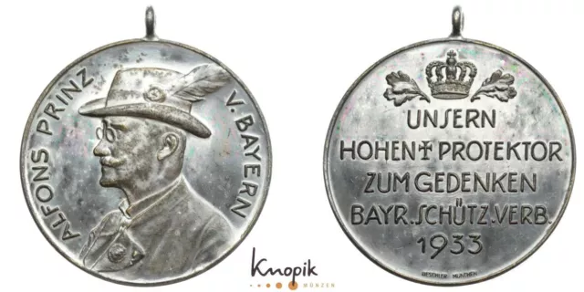 Schützenmedaille, Bayern, tragb. versilb. Medaille 1933, von Deschler, 14,22g.