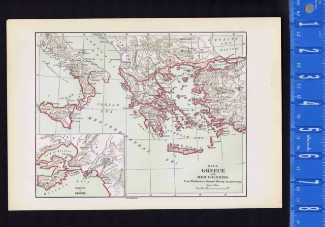 ANCIENT GREECE & Her Colonies by von Steinwehr  - Antique 1885 Map Print