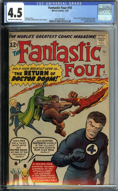Fantastic Four #10 Cgc 4.5 Ow/Wh Pages // Doctor Doom App Marvel Comics 1963