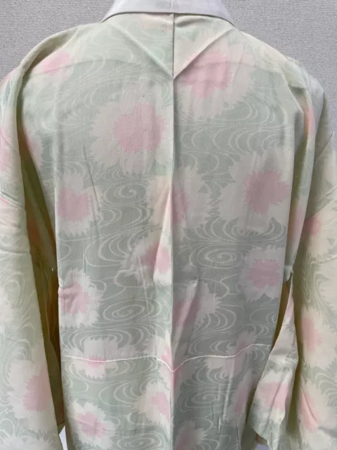 H&A SILK Vintage Japanese KIMONO Dress cardigan Green Pink Yukata Japan women