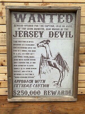Rustic Style Jersey Devil Wooden Sign Home Decor Framed - 12"x16"