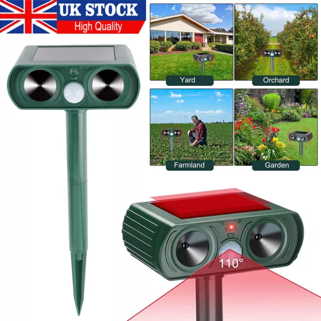 Solar Power Animal Deterrent Dual Ultra Sonic Garden Pest Repeller Cat Fox Bird