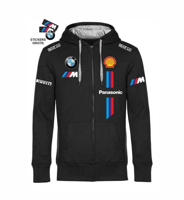 Felpa ZIP Cappuccio BMW motorsport Team replica corse GP scuderia+3 stickers