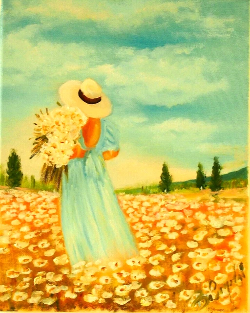 Quadro moderno figura "estate" olio su tela  30x24cm dipinto a mano  Nuovo