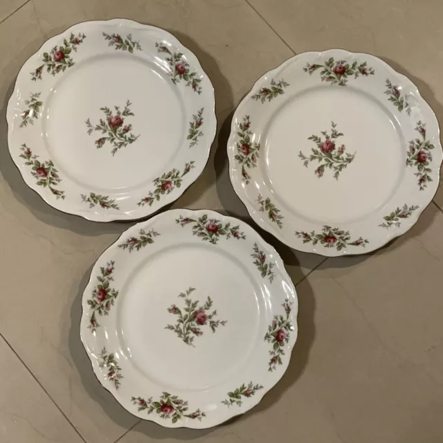 Set Of 3 Johann Haviland Traditions Moss Rose 10" Dinner Plates-Gold Trim