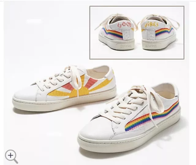 Soludos Womens Good Vibes 1000480 Rainbow Wave White Sneaker Shoes Size 9.5