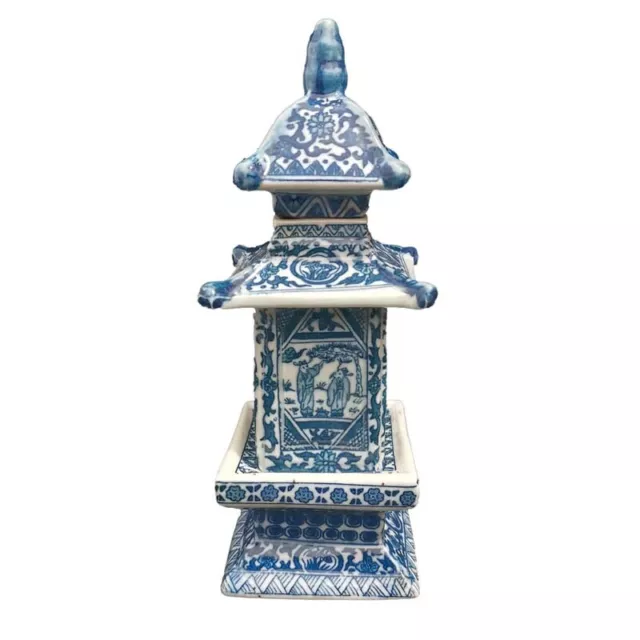 Chinese Blue and White Porcelain Layered Tower Vases Old Antique 8.4 inch