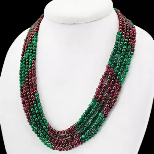 Tremendous Elegant 422.00 Cts Natural Red Ruby & Green Emerald Beads Necklace 2