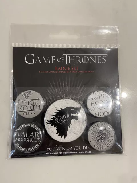 Game Of Thrones Fan Button Badge Set of 5 Stark HBO | OFFICIAL