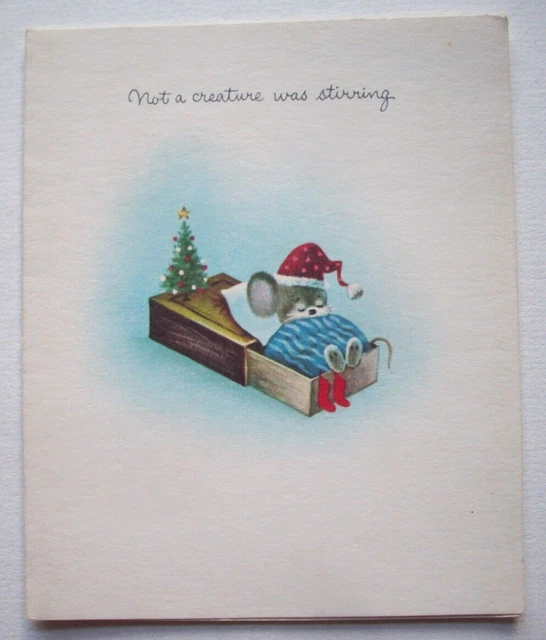 Mouse sleeping in matchbox  UNUSED Christmas greeting card *FF9