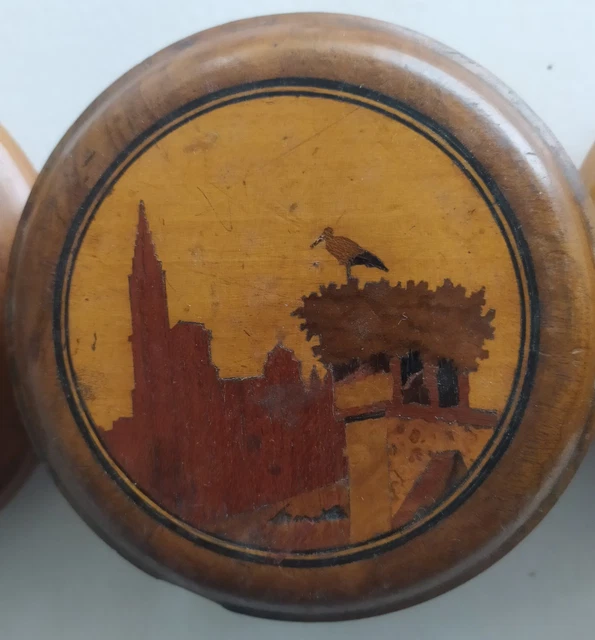 MARQUETERIE STRASBOURG ANCIENNE douane cathédrale ovale sous vitre 42,5