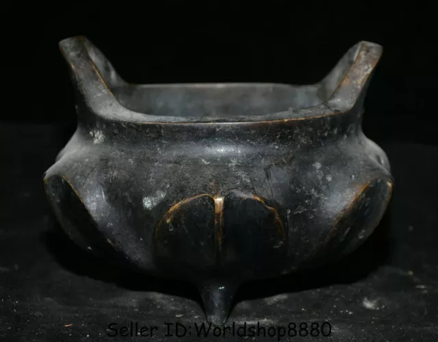 6.4" Xuande Marked Old China Copper Bronze Dynasty Handle Incense Burner Censer