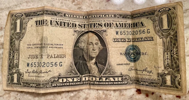 1935E One Dollar Blue Seal Note Silver Certificate Old US Bill $1 Money