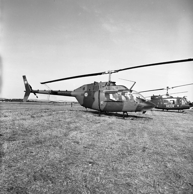 444 Sqn, CAF, CH-136 (OH-58A), 136224 at Greenham Common - Large B&W Neg_5798
