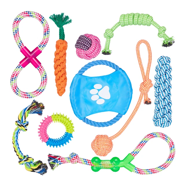 Hundespielzeug Set 10teilig Zerrspielzeug Hund Beißspielzeug Welpen Hundefrisbee