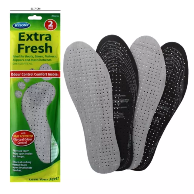 2 Pairs Extra Fresh Insoles Inner Soles for Boots Shoes Slippers Odour Control