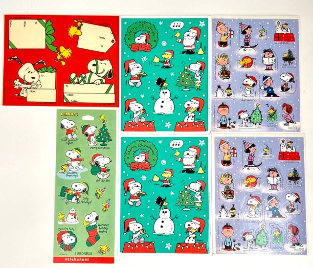 VTG HALLMARK CHRISTMAS Peanuts Snoopy Charlie Brown Lucy Stickers 6