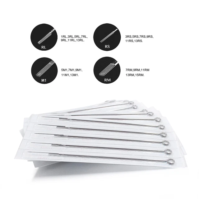 50pcs RL RS M1 RM Assorted Tattoo Needles 23 Sizes Disposable Sterile Needle
