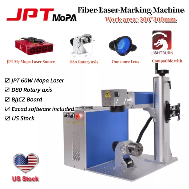60W JPT M7 Mopa 300*300mm &175*175mm Fiber Laser Marking D80Rotary Machine BJJCZ