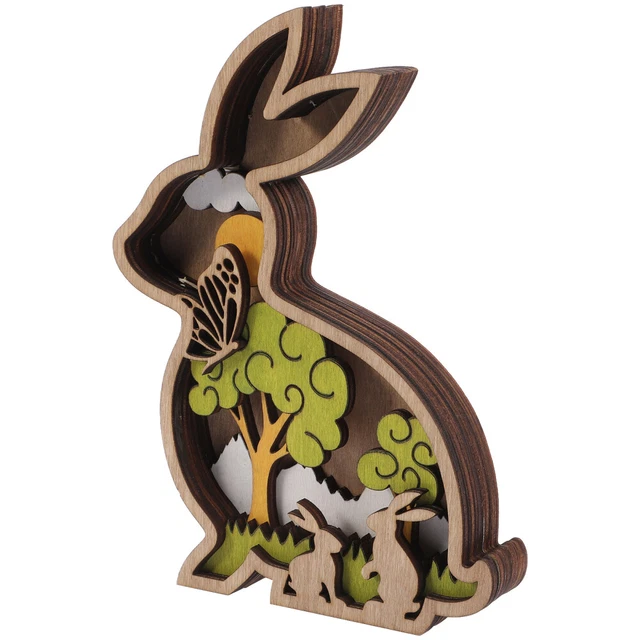 Statue di coniglio in legno Ornamento di Pasqua Bunny Adornment Desktop Rabbit